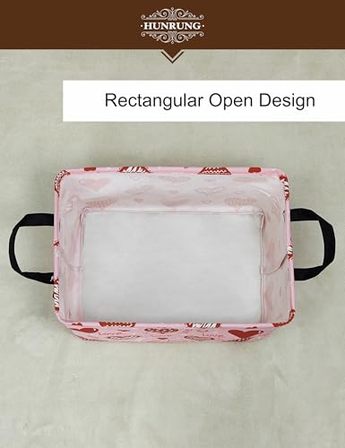 Rectangle Canvas Foldable Storage Basket for Nursery, Pink Love Heart - color: REC-Pink Love Heart