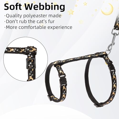 PUPTECK Adjustable Cat Harness and Leash Set Escape Proof Kitten Strap Collar for Walking Travel, Moon&Star - color: Black(Moon&Star), size: Small