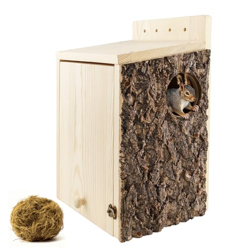 Large Squirrel Nesting Box with Predator Guard | Easy Assembly Squirrel Houses for Outside Nesting, Wooden Nesting Box for Squirrels, Chipmunk, Bird, Small Animals - size: Large