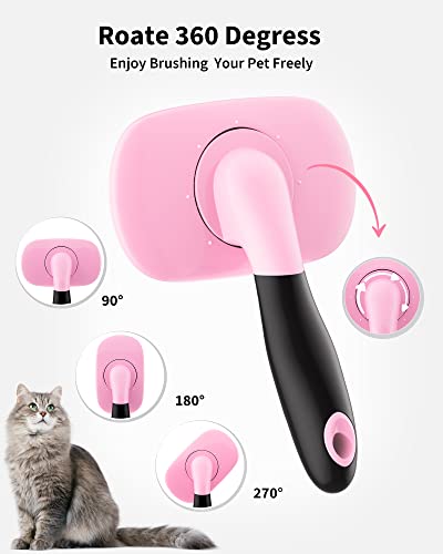 Glendan Dog & Cat Brush- Slicker Pet Brush- Shedding Grooming Tools (Pink) | 180° Pivoting Head Reaches Paws/Belly, Detangles Mats Loose Fur, Massaging Tips Soothe Skin, Non-Slip Grip, Easy to Carry - color: Pink, size: Large