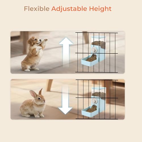 41 oz Hanging Gravity Feeder for Small Animals, Rabbits & Guinea Pigs | Adjustable Cage Height | No-Open-Cage Refill | Space-Saving | Clear Reservoir | Versatile Food Compatibility - color: Light Blue