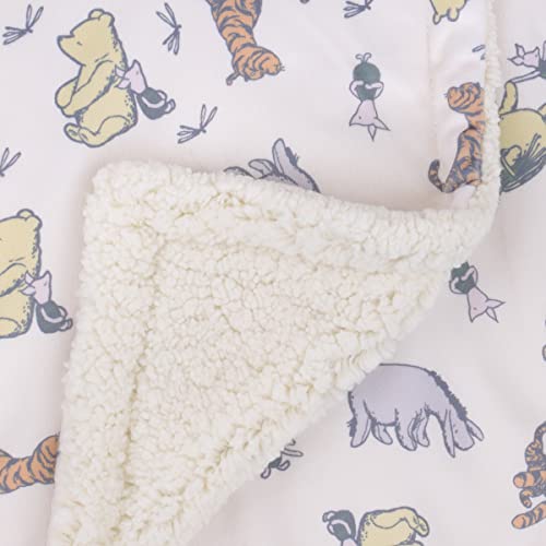 Disney Classic Pooh Naturally Friends Ivory and Taupe Piglet, Eeyore, and Tigger Super Soft Sherpa Baby Blanket - color: Pooh Naturally Friends