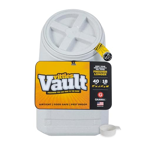 Vittles Vault Traditional Pet Food Storage Container For Dog Kibbles/Bird Seed/Oatmeal/Rice/Flour/Cereal, BPA Free Plastic, Sealed Airtight For Cat Food, Up To 40 lb, Made in USA, With Scoop, Gray - size: 40 Pounds