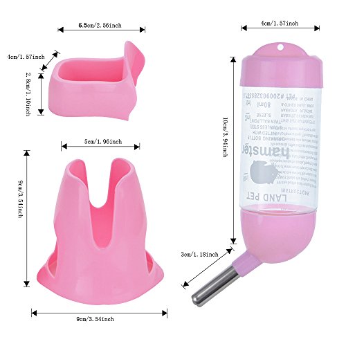 Guardians Hamster Water Bottle, Little Pet Automatic Drinking Bottle with Food Container Base Hut Hanging Water Feeding Bottles Auto Dispenser for Small Animals(80ml,Pink) - color: Pink, size: 80ml