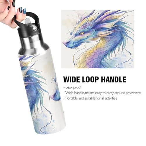 Dragon Water Bottle Kids Stainless Steel Water Bottle with Straw Lid | Leak Proof Boys Girls Insulated Tumbler Cup for School 20 oz - color: Multi16