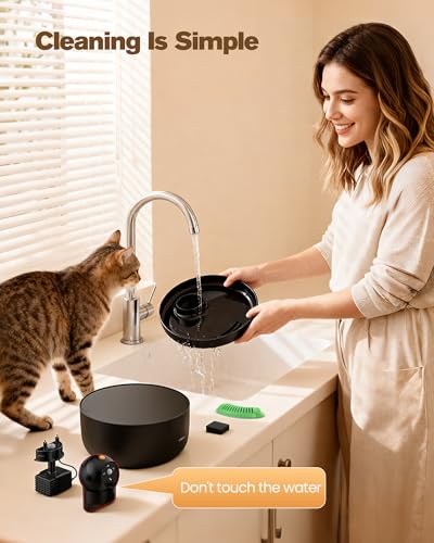 Cat Water Fountain Wireless Cordless: Cat Fountain for Drinking Battery Operated - 88oz/2.6L Black Pet Water Fountain Rechargeable - Quiet Cats Water Bowl Dispenser with Motion Sensor - Small Animals