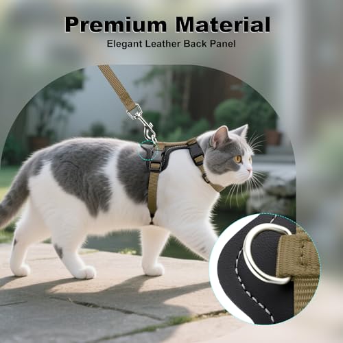 Plutus Pet Adjustable Cat Harness and Leash Set, with Leather Trim | Quick Release, Escape Proof Nylon Vest, for Kitten Small Medium Large Cats, Brown - color: Brown