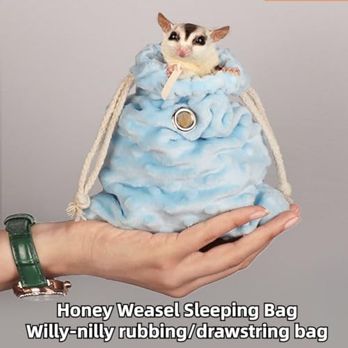 Sugar Glider Bonding Pouch - Soft Sleeping Pouch with Breathable Vent & Drawstring Portable Travel Bag Small Animal Carrier for Sugar Glider Squirrel Hamster Rats Hedgehog Bird Parrot (Blue) - color: Blue