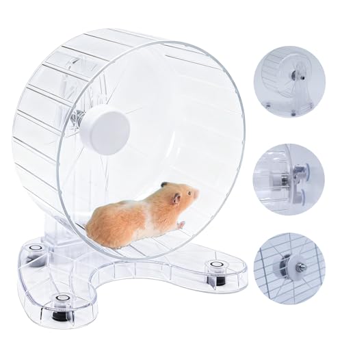 Hamster Wheel, 6.5" Super-Silent Exercise Wheels, Dual-Bearings Quiet Spinner Running Wheels, 3 Installation Methods, Fits Any Hamster Cage, Hamsters Toy for Dwarf Hamsters, Gerbils, and Small Pets. - color: Transparent, size: Small