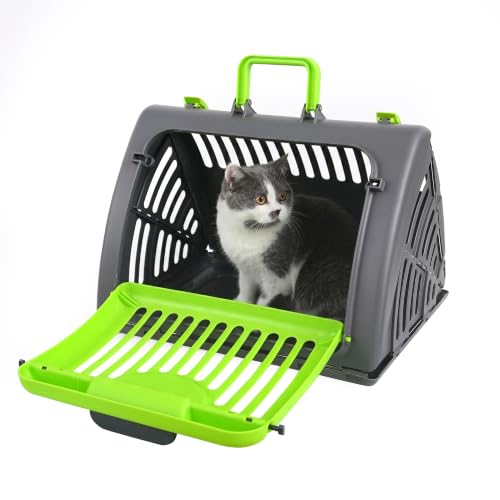 Foldable Portable Pet Carrier, Cat Carrier with Opening Door | Hard-Sided Travel Cat Carrier for Cats & Small Pets up to 25lbs, Green - color: Green