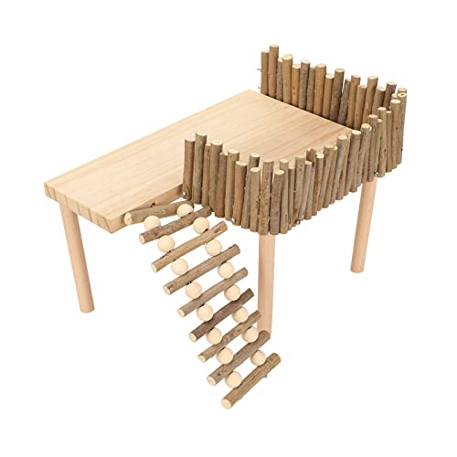 Wooden 2-Layer Hamster Stand Playground With Ladder, Climbing Toy Cage Accessories for Squirrel, Gerbil, Chinchilla, Parrot, Bird, Small Animals