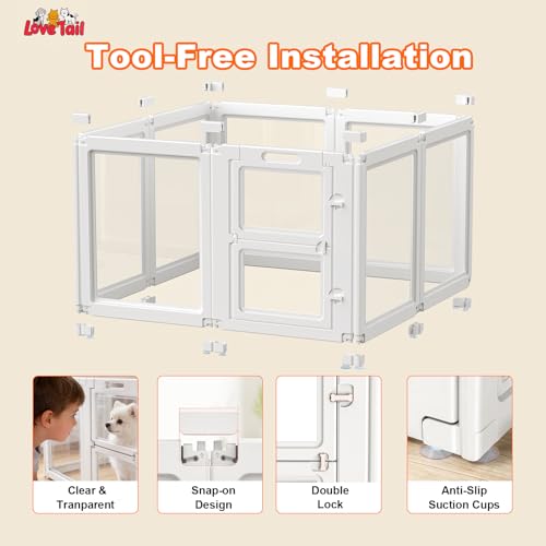 Clear Acrylic Dog Playpen,Indoor Dog Pen,23.6" H,8 Panels | White,Puppy Playpen with Tool-Free Assembly,Dog Play Pen Indoor & Kennel Whelping Cage for dogs,cats & rabbits - size: 23.6"H-8PCS