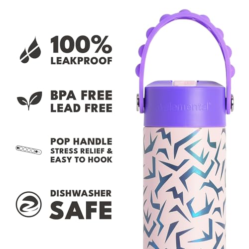 Elemental Insulated Kids Water Bottle, Stainless Steel Water Bottle with Straw Lid & Pop-It Handle, Leak-Proof Water Bottles for School, Boys or Girls, Travelling and Sports, 18oz - Light Patterns - color: Light Patterns