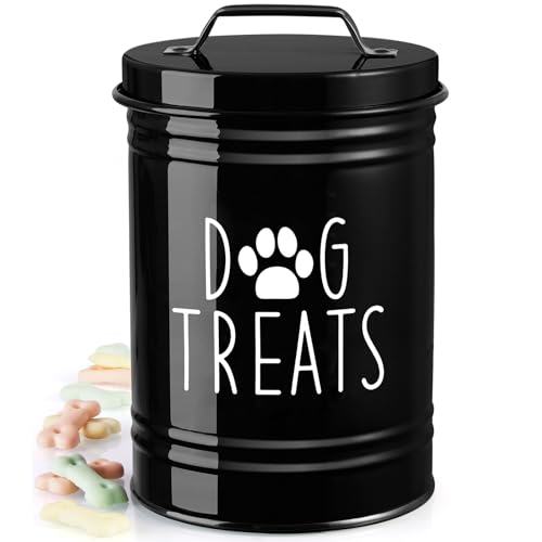 OUTNILI Extra Large Dog Treat Container Airtight - 9" Tall X 6" Round Black Dog Treat Jar for Kitchen Counter - Rustic Treat Storage Canister for Dogs, Cats, Small Animals - color: Black-Extra Large
