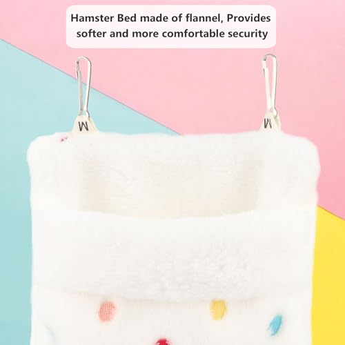 Sugar Glider Sleeping Pouch Hanging Bed for Small Pets, White | Soft flannel warm & cozy, pouch snuggle design, metal hooks for easy hang, portable, fits hamsters/rats/hedgehogs/squirrels - color: White