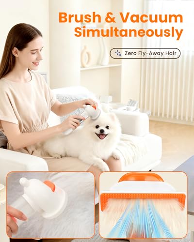 Vacuum Dog Brush for Shedding, Mess-Free Grooming | 4-in-1 Grooming, Traps Loose Hair, Self-Cleaning, Slicker Brush, Low Noise, Dogs & Cats, Short & Medium Coats