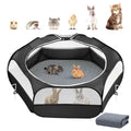 Pawaboo 2-in-1 Small Animals Playpen with Pad, Black+Gray | Waterproof, Reusable Pad, Portable Outdoor Yard Fence with 3 Metal Rod, For Chick/Kitten/Guinea Pig/Rabbits/Chinchillas - color: U-Black + Gray