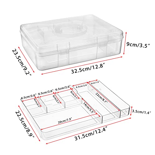 BTSKY 2-Tier Cute Bear Storage Box with Removable Divided Tray Portable Clear Plastic Art Craft Supply Organizer Stackable Home Office Supplies Storage Container for Pens Notes A4 papers etc (Clear) - color: Clear