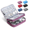 Electronic Organizer Travel Case, Double Layer Cable Organizer Bag | Double-layer design with adjustable dividers, mesh pockets and elastic loops for chargers, cables, power banks and gadgets - color: purple