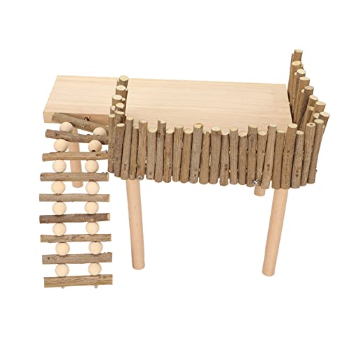 HEEPDD Wooden Hamster Platform, Climbing Toys Playground with Fence Bridge for Small Pets, Gerbil, Rat