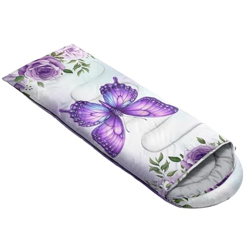 HOSIMA Dear Hunting Pattern Cold Weather Sleeping Bags for Kids Adults. | Black Light Weight Waterproof Sleeping Bags for Outdoors Hiking - color: Purple-b