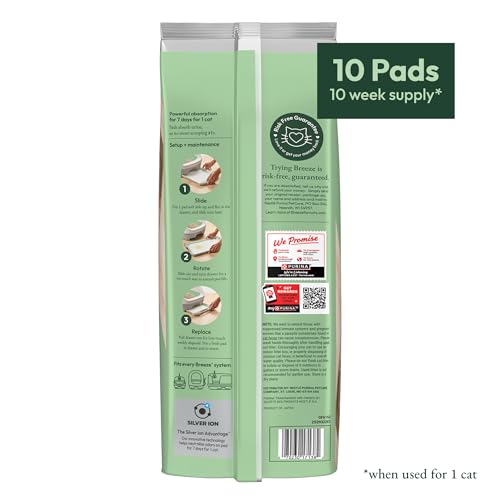 Purina Tidy Cats Breeze Cat Litter Pads Refill, Clean Linen Ion, 10 Ct | Pads offer 7 days of odor control with absorbent quick drying technology - style: Scented Pads