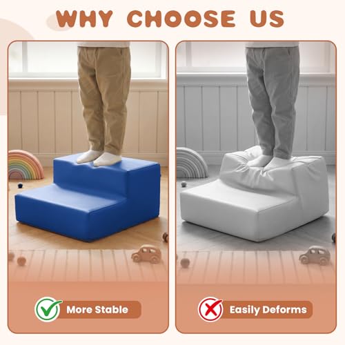 Sumbababy Climbing Foam Blocks for Toddlers: Waterproof Pu Leather Soft Climber - 4 Pcs Toddler Indoor Climbing Toys - Kids Outdoor Playground Playset Best Gift Preschool Daycare Supplies（Blue/Brown） - style: Blue/Brown