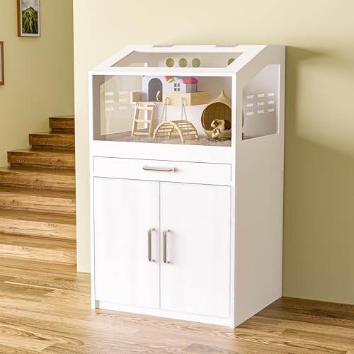 Betterhood Hamster Cage with Storage Cabinet,Hamster Cag for Small Animals, Large Hamster Cage and Habitat with Easy View Acrylic Panels for Hamster, Rabbit, Hedgehog (24"x19"x40") - size: 39.4"L x 19.7"W x 40.5"H