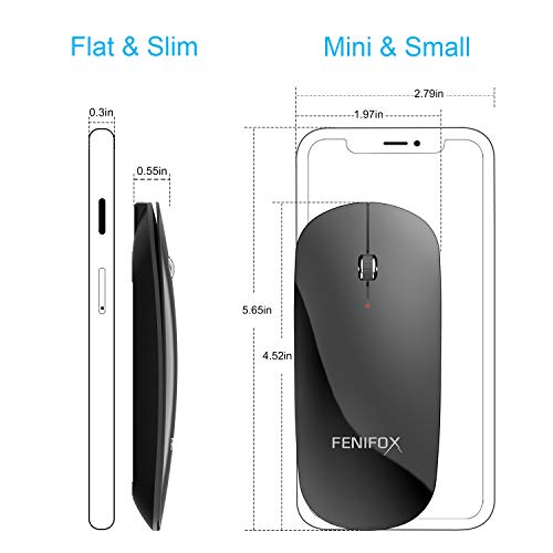 FENIFOX Wireless Bluetooth Mouse, Slim Travel Silent Rechargeable Black | Flat, Portable, Whisper Quiet, 3 Buttons Design , 2400 DPI Precision for iPad Laptop MacBook Tablet iPhone - color: Black