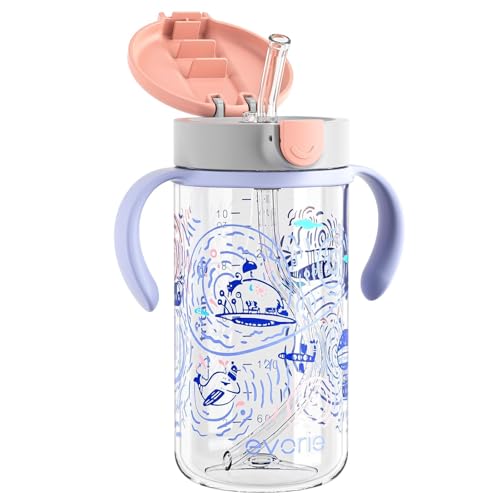Evorie Tritan Spill Proof Straw Sippy Cups for Toddlers 1–3 Years, 10 Oz | BPA & BPS-Free, Toddler water bottle, Easy grip handles, Dishwasher safe, Durable Tritan, Easy to clean, Travel in Space - color: Travel in Space