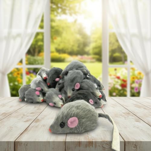 Cat Mouse Toy, 5 Pcs Faux Fur Mouse Toys for Cats 6.7” Cat Mice Toys Interactive Realistic Size Grey Furry Rattle Mice Cats Toy No Catnip Feline Chew Plaything Self Play (Grey)
