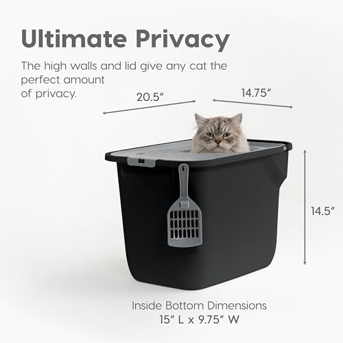 IRIS USA Large Top Entry Cat Litter Box, Hooded Privacy, Black/Gray | Dog-Free Zone, Mess Containment System, Enclosed Top Access, Dog Proof Pan, Reduced Tracking, Odor Trapping - color: Black, size: Top Entry