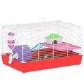 PawHut 18.5" Hamster Cage Exercise Wheel Water Bottle 2-Story Design Red | Dish, Rat House, Habitat