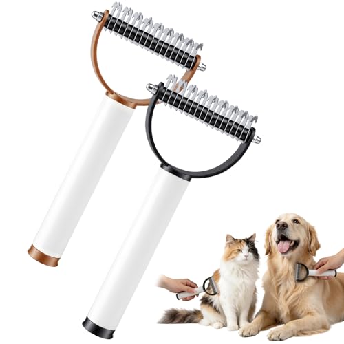2-In-1 Double Sided Dematting Comb for Cats & Dogs, Multi-Functional Pet Detangling Comb, Double Sided Lint Remover Comb with Lint Roller, Suitable for Both Long and Short Haired Pets (2 pack) - color: 2 pack