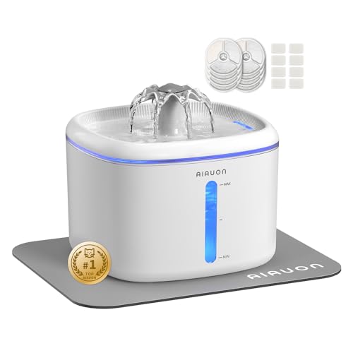 Cat Water Fountain,2.5L/84oz Pet Water Fountain for Cats Inside, Cat Fountain for Drinking with Ultra Quiet Pump(≤20dB)& LED Blue Light - for Pets S - color: W01-8-Cushion