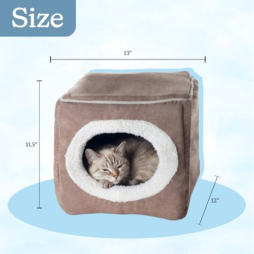 Cat House - Indoor Bed with Removable Foam Cushion - Cat Cave for Puppies, Rabbits, Guinea Pigs, and Other Small Animals by PETMAKER (Light Brown) - color: Light Brown