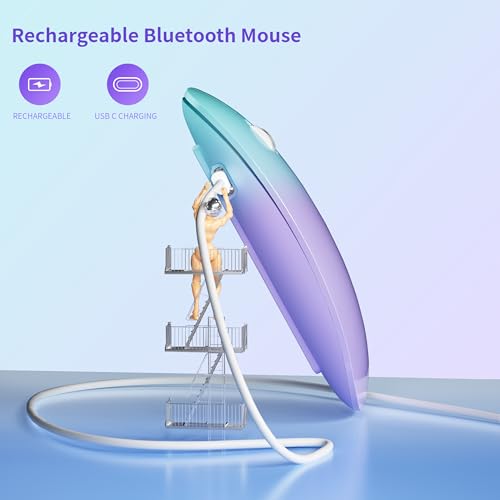 TENMOS M18 Bluetooth Mouse,USB C Rechargeable Wireless Mouse, Green&Purple | Tri-Mode BT5.1/5.0+2.4G, Silent, Portable, Battery Level Visible, USB Receiver,Type C Adapter, for Laptop/Macbook/iPad/PC - color: green and purple