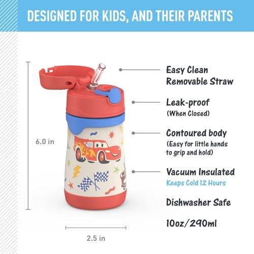 Thermos Baby 10 oz. Stainless Steel Bottle with pop-up straw, Cars - color: Cars, size: 10 Ounces