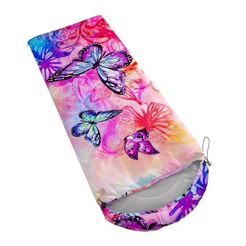 QOOMO Axolotl Cute Camping Sleeping Bags,3 Season Warm & Cool Weather,Lightweight,Waterproof Sleeping Bags for Adults & Kids,Traveling,and Outdoors - color: Beautiful Blue Butterfly