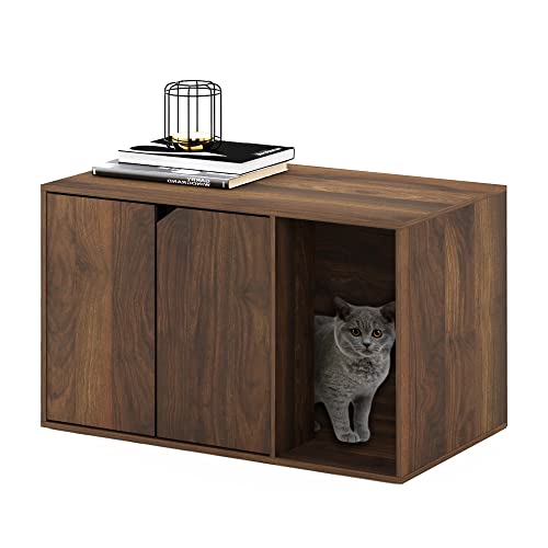 Furinno Peli Litter Box Enclosure, Columbia Walnut | Side Entrance, Hidden Litter Box Furniture, Wooden Pet House, Easy Assembly, for Living Room - color: Columbia Walnut, size: Large