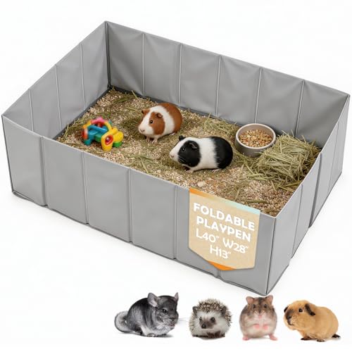 MEEXPAWS Small Animal Playpen, Portable Hamster Guinea Pig Cage for Travel | Waterproof, No Assembly, Spacious, Collapsible, Plastic Pet Enclosure for Rat Ferret, Play Pen for Indoor, 40" x 28" x 13"