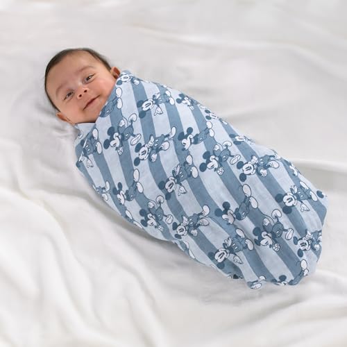Disney Mickey Mouse 3 Piece Muslin Swaddle Baby Blanket Set - color: Mickey Mouse Gray, Charcoal, and White