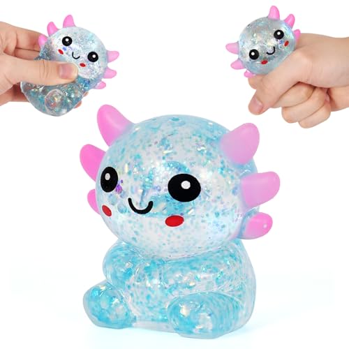 Blue Axolotl Squeeze Toy Portable Slow Rise Stress ADHD Autism | Non-toxic TPR material Slow rebound feel eases anxiety Adult office stress relief Quiet & non-disruptive. - color: Single Blue Sitting Axolotl