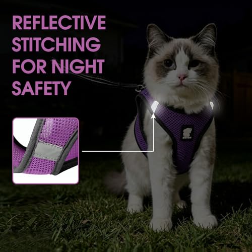 Cat Harness and Leash Escape Proof, Soft Breathable Mesh Kitty Walking Vest, Adjustable Step-in Kitten Harness Set with Reflective Strip for Small Cats - color: Purple, size: Medium