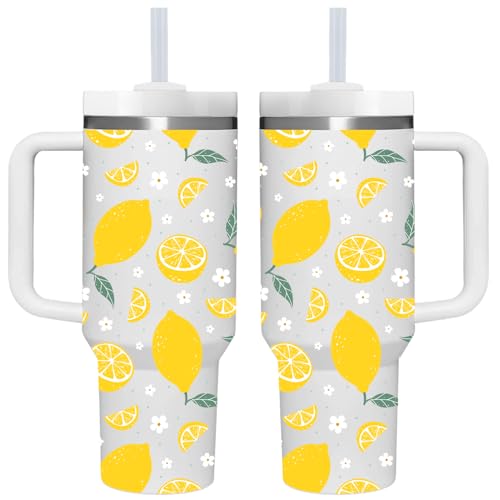 AMZUShome Lemon Gifts.40oz Lemon Tumbler with Handle.Lemon Lover Cup Gift.Birthday Christmas Lemons Tumblers Gift for Women Men. - style: Lemon