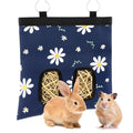 Ondware Hay Feeder Bag for Rabbits & Guinea Pigs, Hanging Dual-Port, Blue | 600D Oxford Fabric, Washable, Collapsible, Helps Reduce Hay Waste, Keeps Cages Tidier