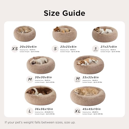 Bedsure Calming Cat Beds Donut Round Washable Kitten Bed,20 inches Coffee | Fluffy Faux Fur Cuddler,Anti-Slip Bottom,Anti-Anxiety,Deep Sleeping for Cats&Small Pets Up to 15 Lbs - color: Coffee, size: 20"L x 20"W x 6"Th