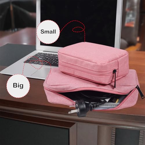 CAAORDKSO Electronics Organizer Travel Bag, Small Cable Organizer Case Waterproof Accessories Pouch, Travel Electronic Carrying Case for Cable, Cord, Charger, Phone, Power Bank, Earphone (Small-Pink) - color: Small-Pink, size: Small