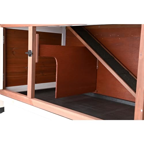 TRIXIE natura Outdoor Double Rabbit Hutch - Indoor Small Animal House, Bunny Cage with Two Sleeping & Play Areas - Includes a Non-Slip Ramp Hinged Roof & Two Pull-Out Trays - in Auburn - style: 2-Story Rabbit Hutch, Brown/White