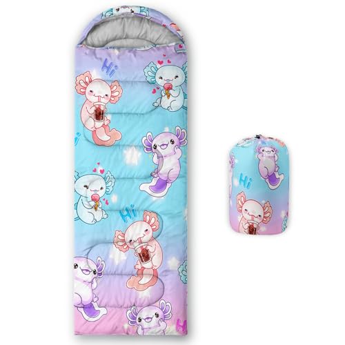 QOOMO Camping Sleeping Bags,3 Season Warm & Cool Weather,Lightweight,Waterproof Sleeping Bags for Adults & Kids,Traveling,and Outdoors,Camping Gear Equipment - color: axolotl